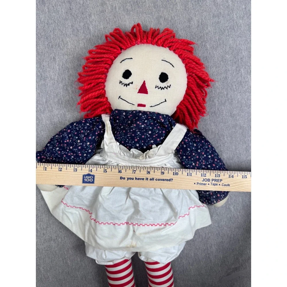 Vintage Raggedy Ann Cloth Doll Red Yarn Hair Floral Dress 20 Inch Plush Toy